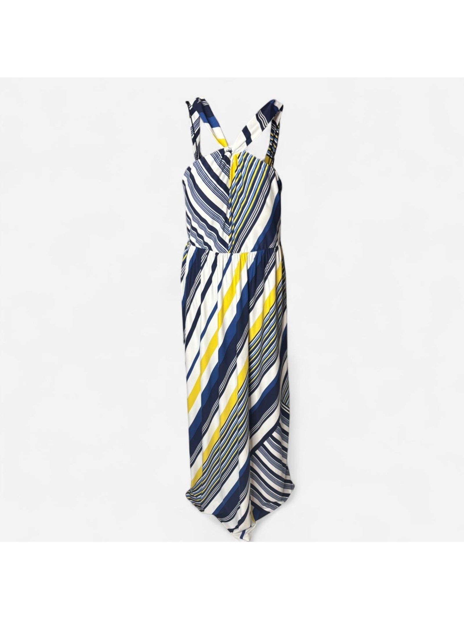 Soma Striped Halter Maxi Dress With Built-In Bra L - Flattering Diagonal Stripes